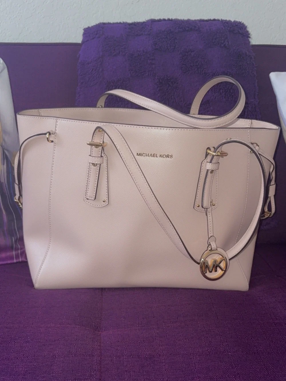 Michael Kors Blush Saffiano Leather Tote with Gold MK Charm